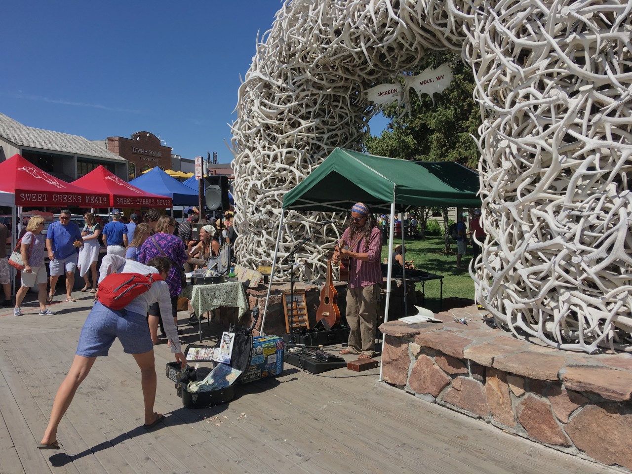 The famed elk antler arches that lead into the town's lovely, tree-shaded Town Square where locals and visitors come to relax or enjoy special events.